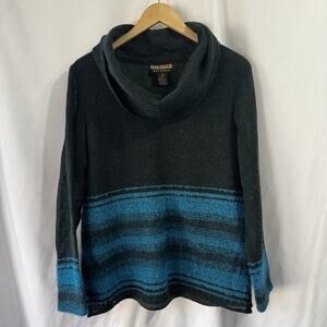 Finity Naturals Womens Cowl Neck Sweater Sz 10 Green Blue Wool Mohair Classic